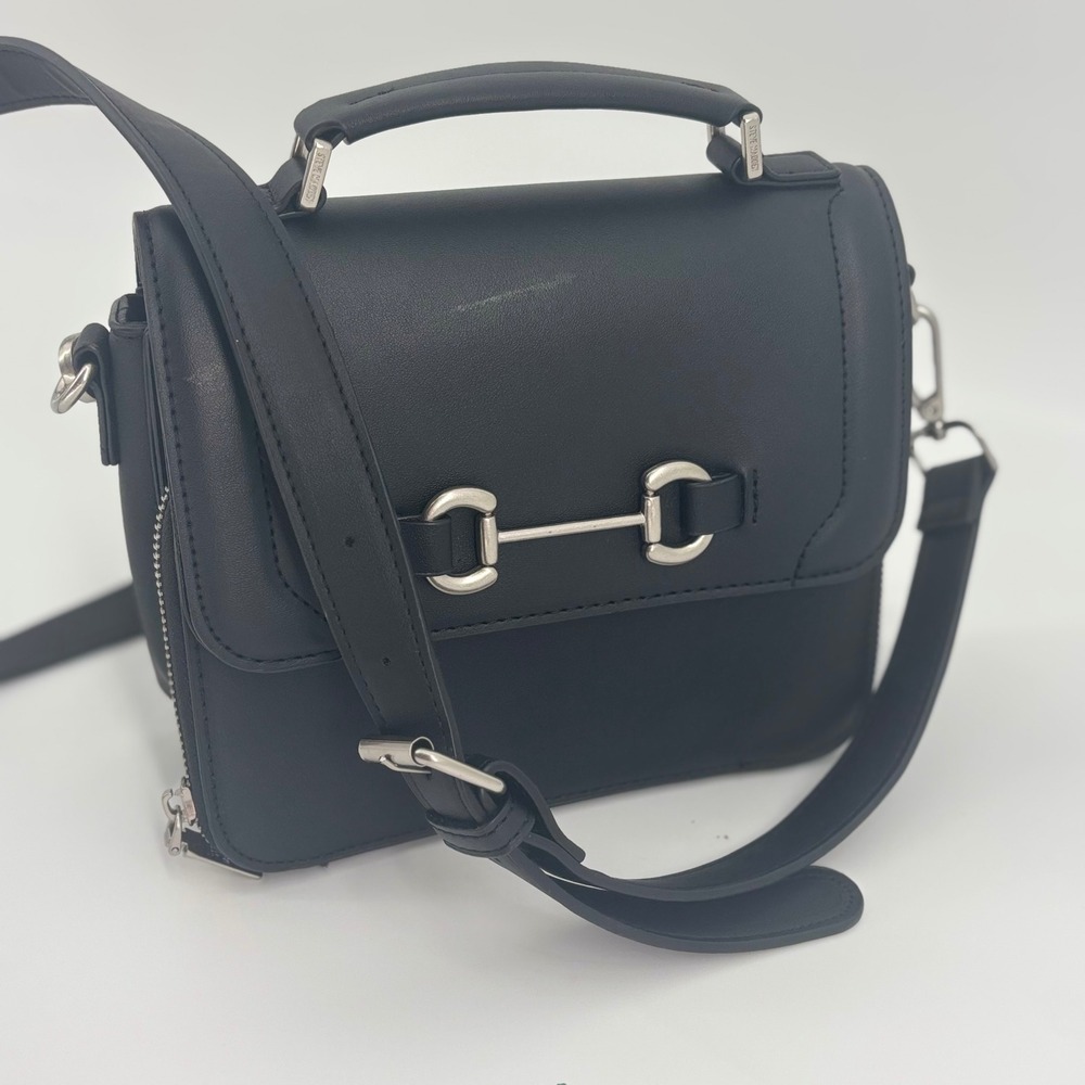 Steve Madden black horsebit top handle crossbody minimalist goth equestrian bag